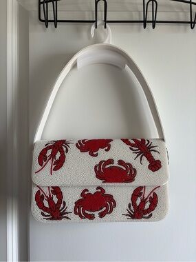 White Gem Shoulder Bag with Red Crabs & Lobsters